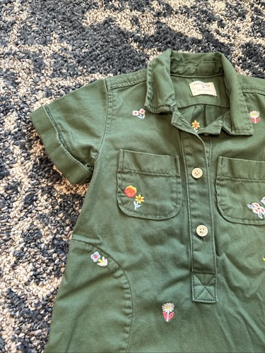 Toddler Girl Twill Shirt Dress Crewcuts J.Crew Size 4 Army Green EUC - Picture 3 of 6