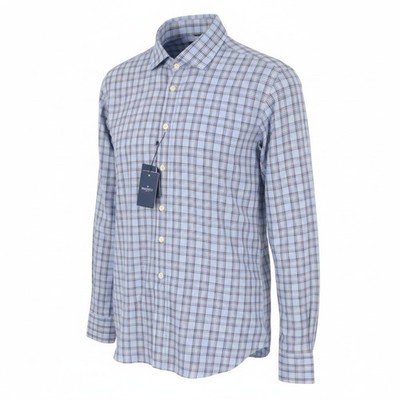 HACKETT Lakes Herren Hemd S blau kariert Cutaway Neck Classic Fit Knopfleiste *
