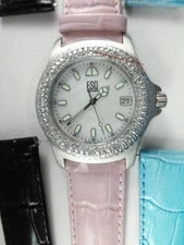 Womans Swiss Watch, Diamond Look Bezel & Mother of Pearl Dial Needs Battery