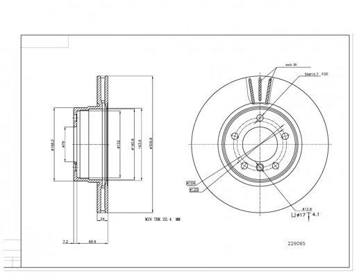 2x BRAKE DISC 229 065 FOR BMW M47D20 N47D20A/C N43B20A N46B20B 2.0L 4cyl 5 E61 - Image 2 of 4