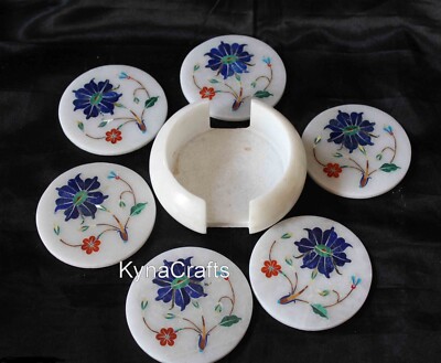 Elegant Marble Coaster Set | Natural Stones Inlay Coaster | 4.5 Inches Tablemat