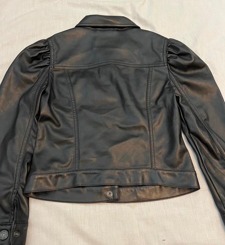 GAP kids girls Lrg black faux leather vegan puff sleeve snap front jacket - Picture 3 of 3