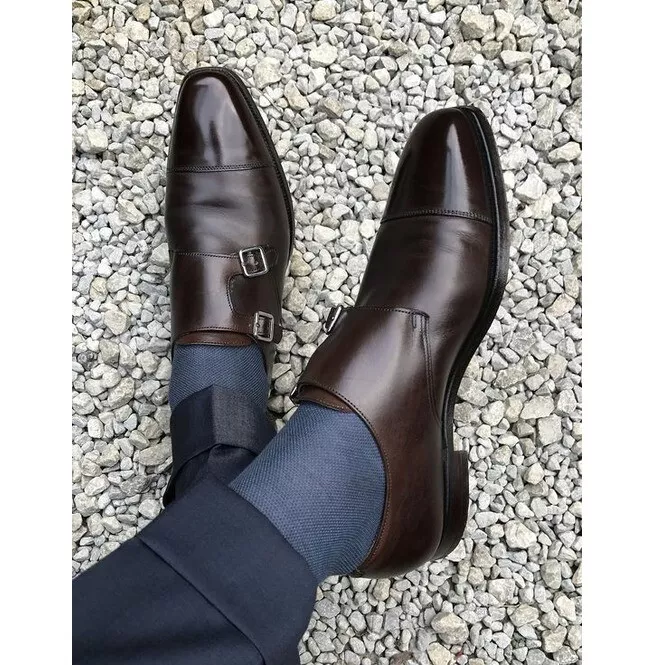Mens Dark Brown Dress Shoes with Khaki Trousers