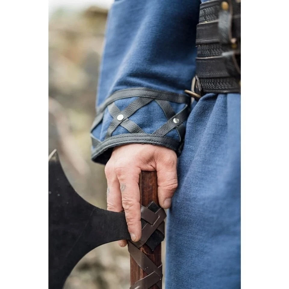 SALE! Wikinger Tunika mit aufwändigen Lederapplikationen in Dunkelblau Größe L - Bild 2 von 4