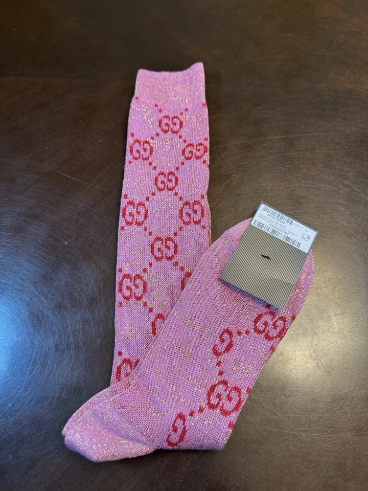 Nuevos Auténticos Calcetines Gucci GG Supreme Logo Brillante Rosa Talla L Mujer’s/M Hombre’s Foto 3 de 4