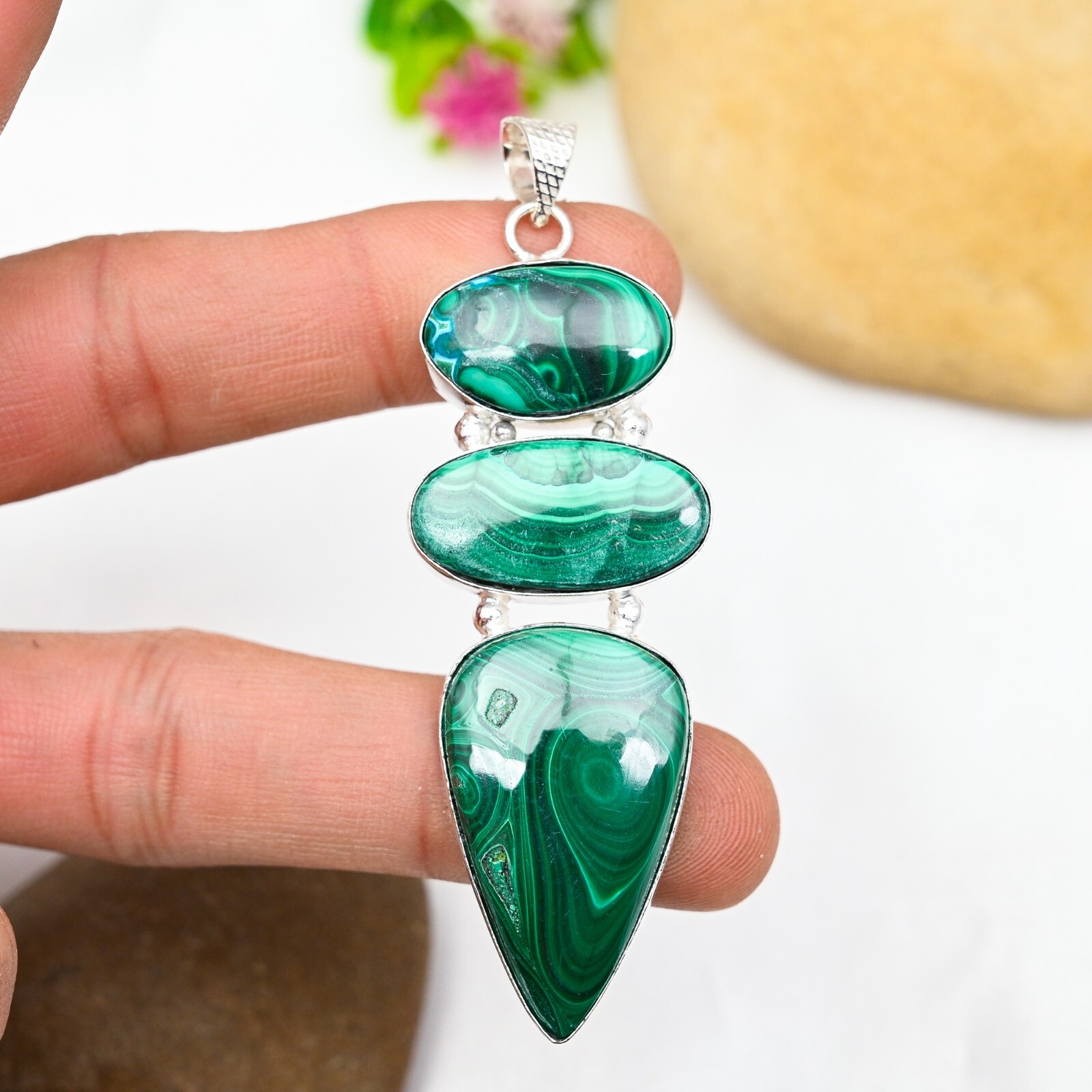 Beautiful Malachite Gemstone Pendant 925 Sterling Silver Handmade Jewelry Gift
