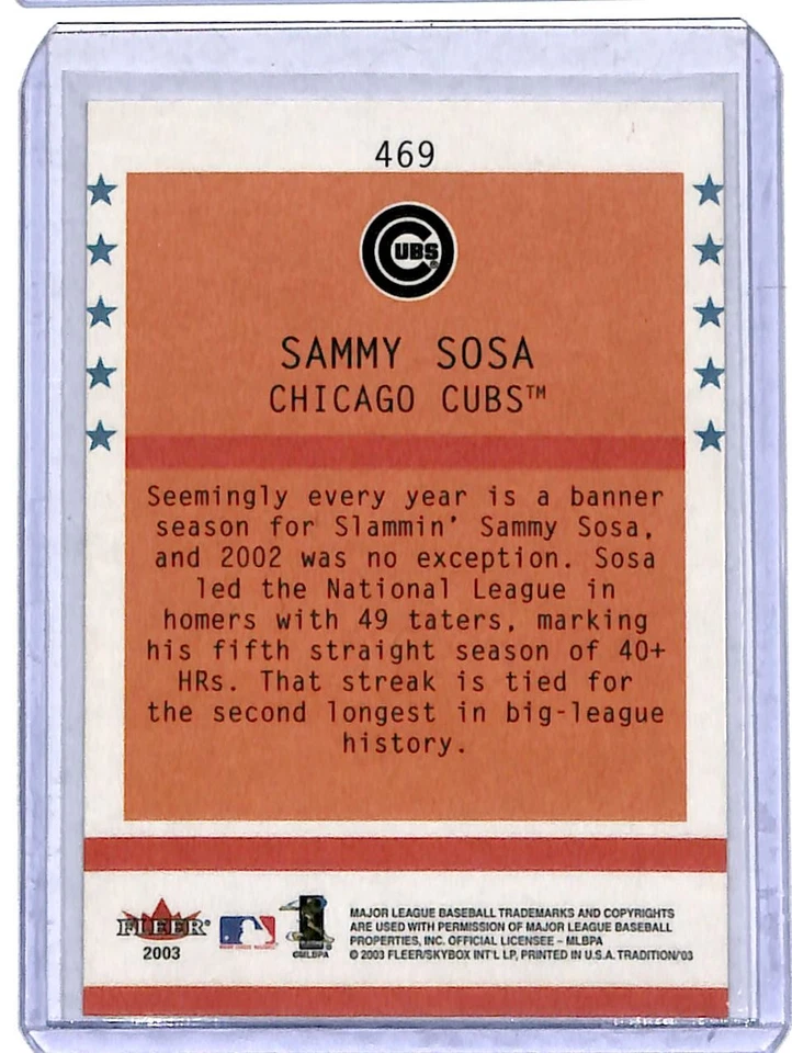 2003 Fleer Tradition Sammy Sosa . Chicago Cubs #469 - Image 2 of 2