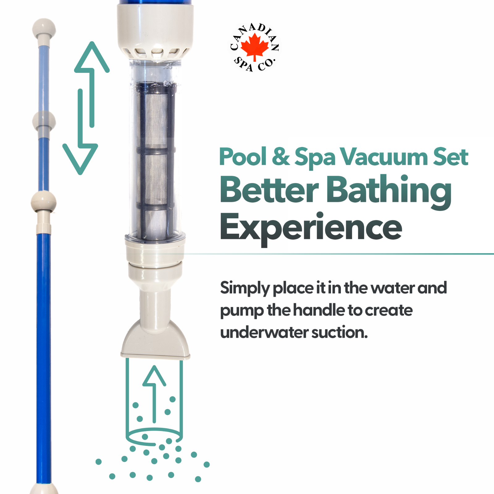 Hot Tub Vac. Hand Pump Powered. No hoses, wasting water or batteries! Spa / Pool