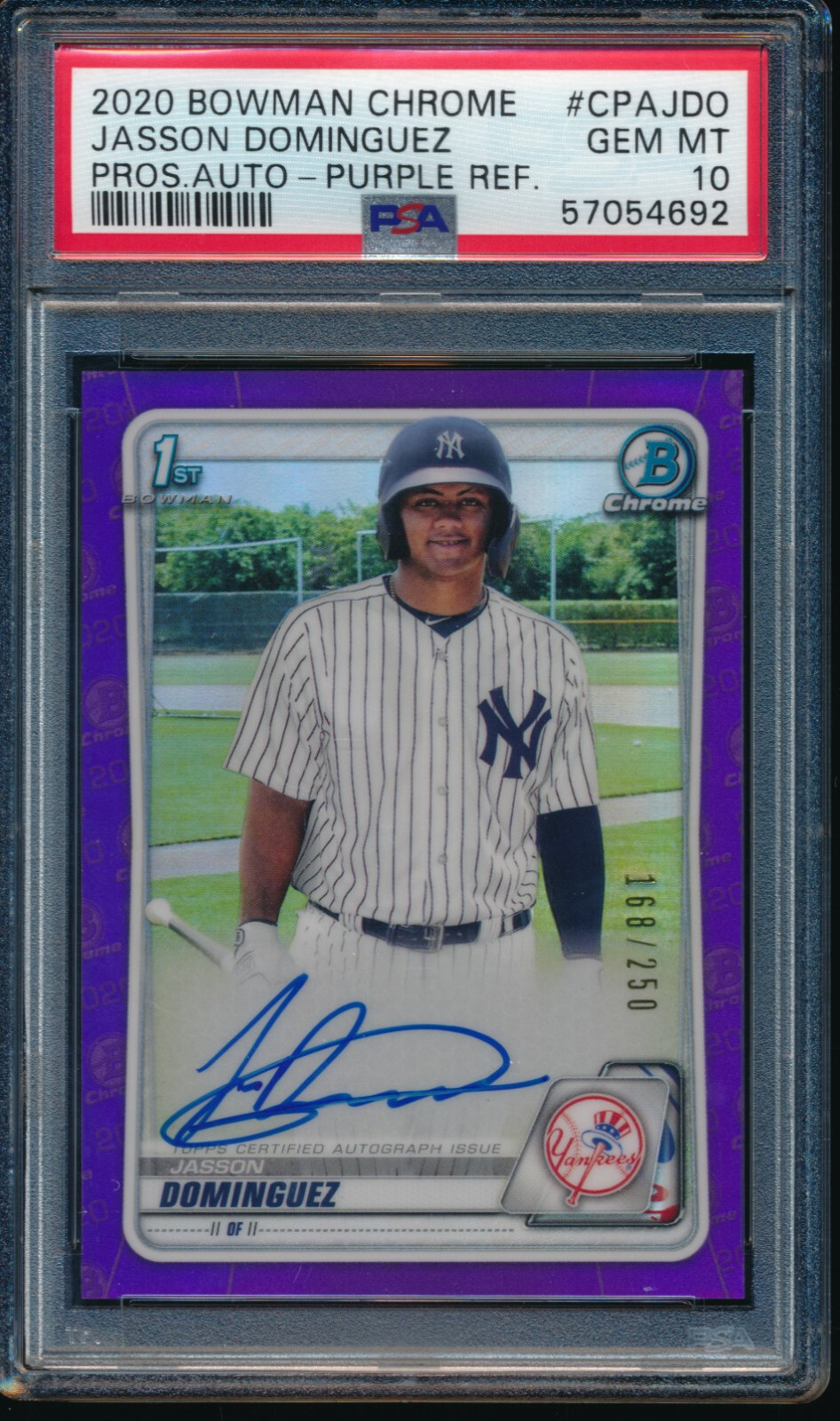 PSA 10 JASSON DOMINGUEZ AUTO 2020 Bowman Chrome PURPLE REFRACTOR/250 RC GEM MINT