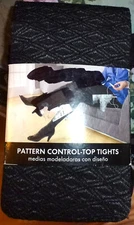 George lace pattern control top tights black size 2 GT7C1