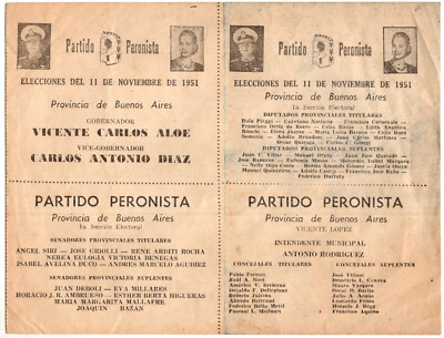 PERON, 1951, ARGENTINA, URN PAPERS OF PRESIDENTIAL ELECTIONS, VERY RARE!