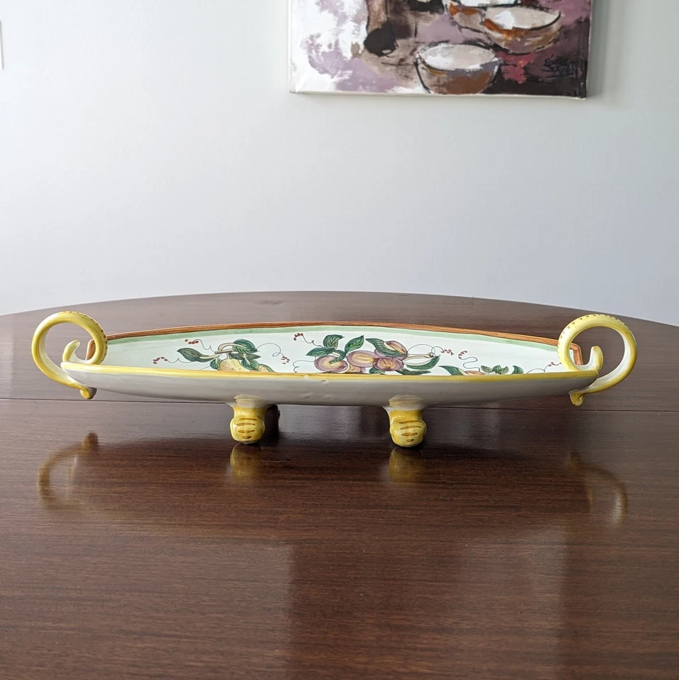 Deruta Majolica керамическая чаша на ножках центральный элемент овальный сервировочный поднос фрукты Италия - Изображение 2 из 4