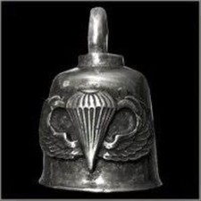 Pewter Motorcycle Gremlin Bell Paratrooper Parachute Logo Made in the USA