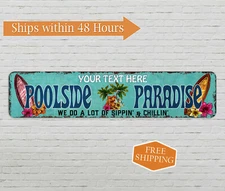 Personalized Family Pool Decor Sign Paradise Surf Custom Gift 4x18 104182002007