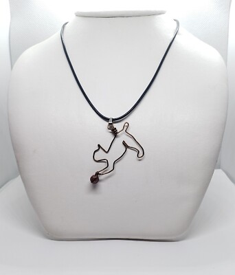 Handmade Bob-Tailed Cat Necklace Copper Wire Chasing A Ball Unique Fun