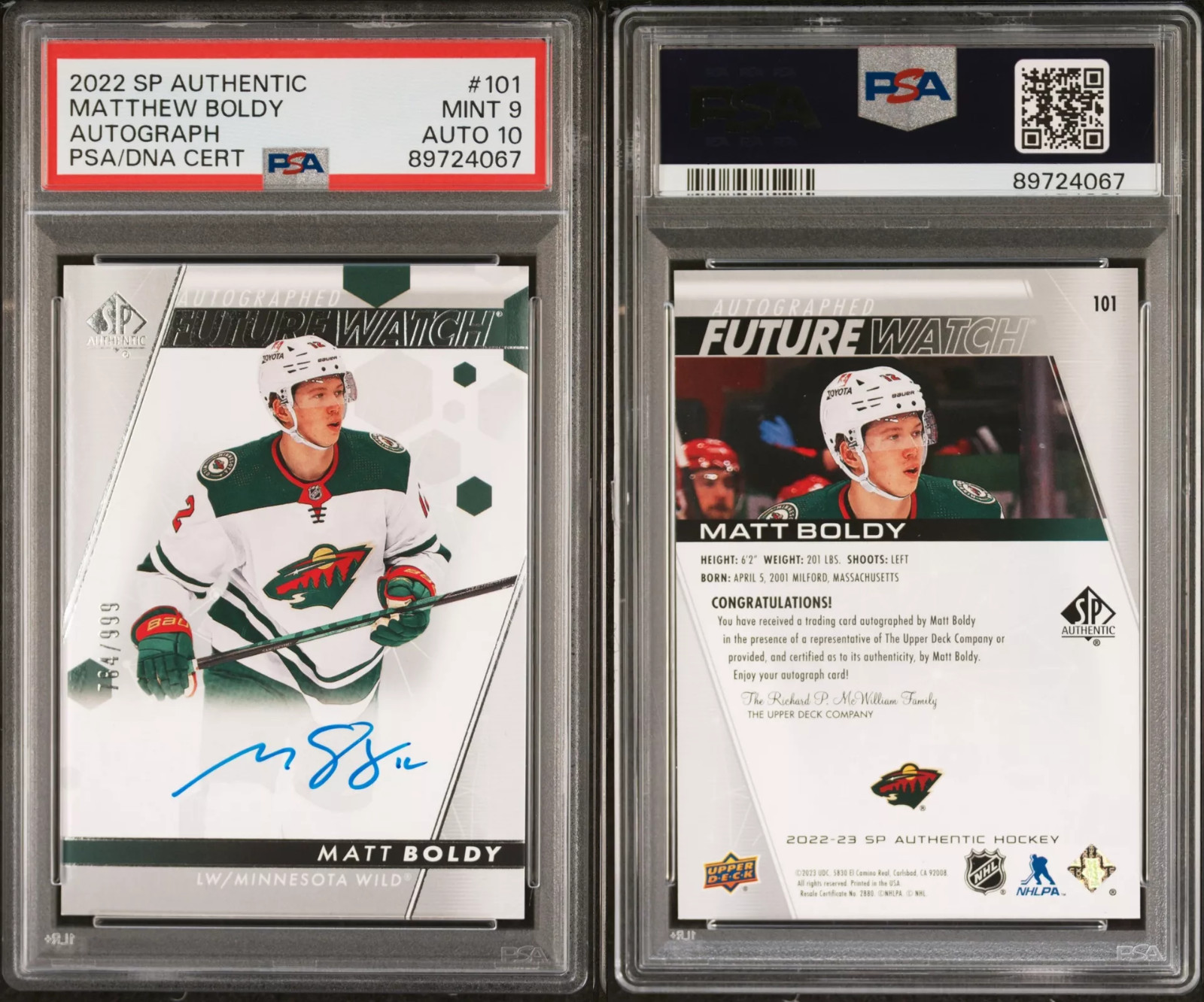 Matt Boldy 2022 Sp Authentic Future Watch Auto /999 #101 Minnesota Wild
