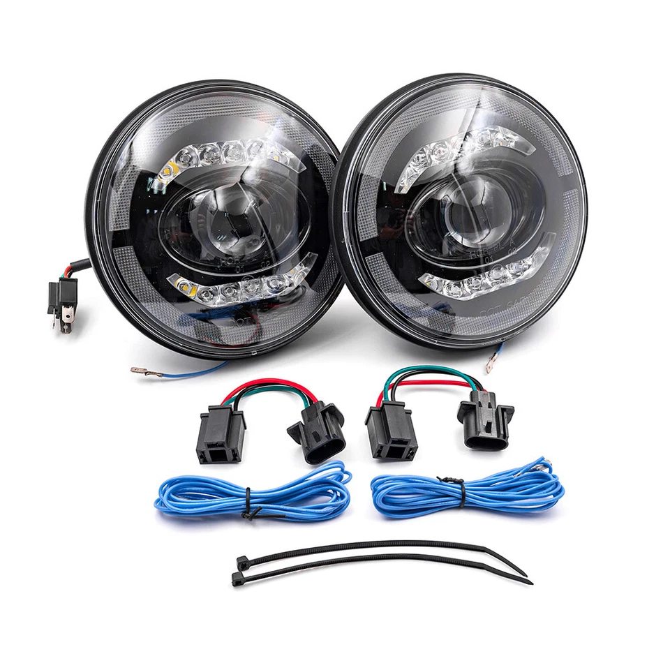 Par de faros LED DRL de 7 pulgadas anillo halo + arnés para Land Rover Defender 90/110 Foto 2 de 4