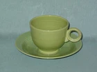 Vintage Fiesta Lime Green Chartreuse Cup & Saucer With Ring Handle