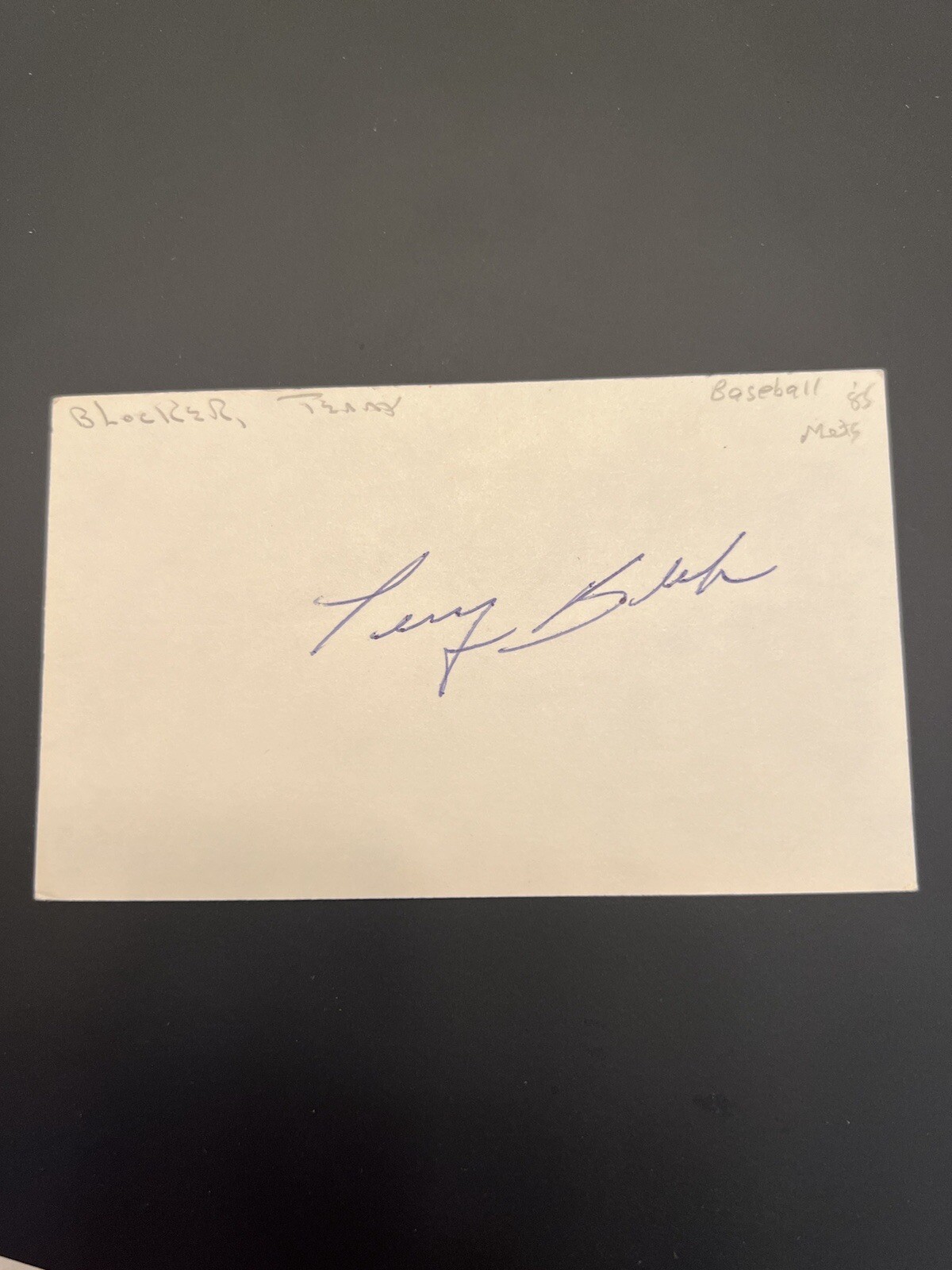 Terry Blocker Signed Index Card 3x5 Atlanta Braves New York Mets 