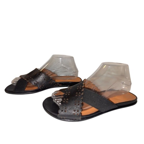 GENTLE SOULS Women's Size 8.5 Black Lark Cross Elastic Scallop Slides Sandals - Picture 5 of 9