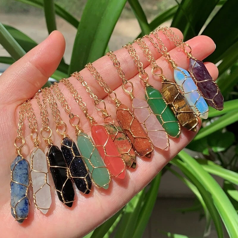 Crystal stone gold necklace deals
