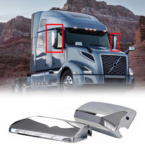 Pair Chrome Door Mirror Covers Fit for Volvo VNL, Chrome Side Mirror Covers Fit  - Afbeelding 1 van 7