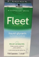 1 Box of 4 Adult  7.5 ml Ea Fleet Laxative Liquid Glycerin Suppositories-SHIP24H