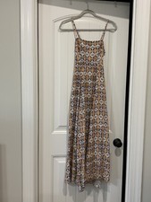 Free People Maxi Sundress Womens Sz 0 Smock Open Back Boho Print Orange Blue EUC