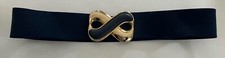 Vintage Signed Day Lor Gold Tone  Navy Belt Buckle With Navy Elastic Belt