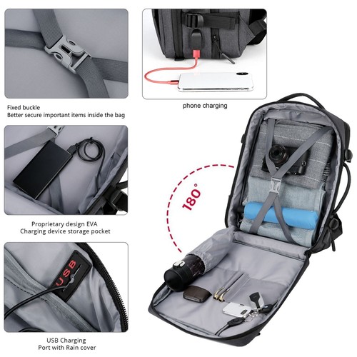 Hombres/Mujeres Escuela 16" Mochila Laptop Notebook Estudiantes Bolsa de Viaje con Puerto USB - Imagen 9 de 42