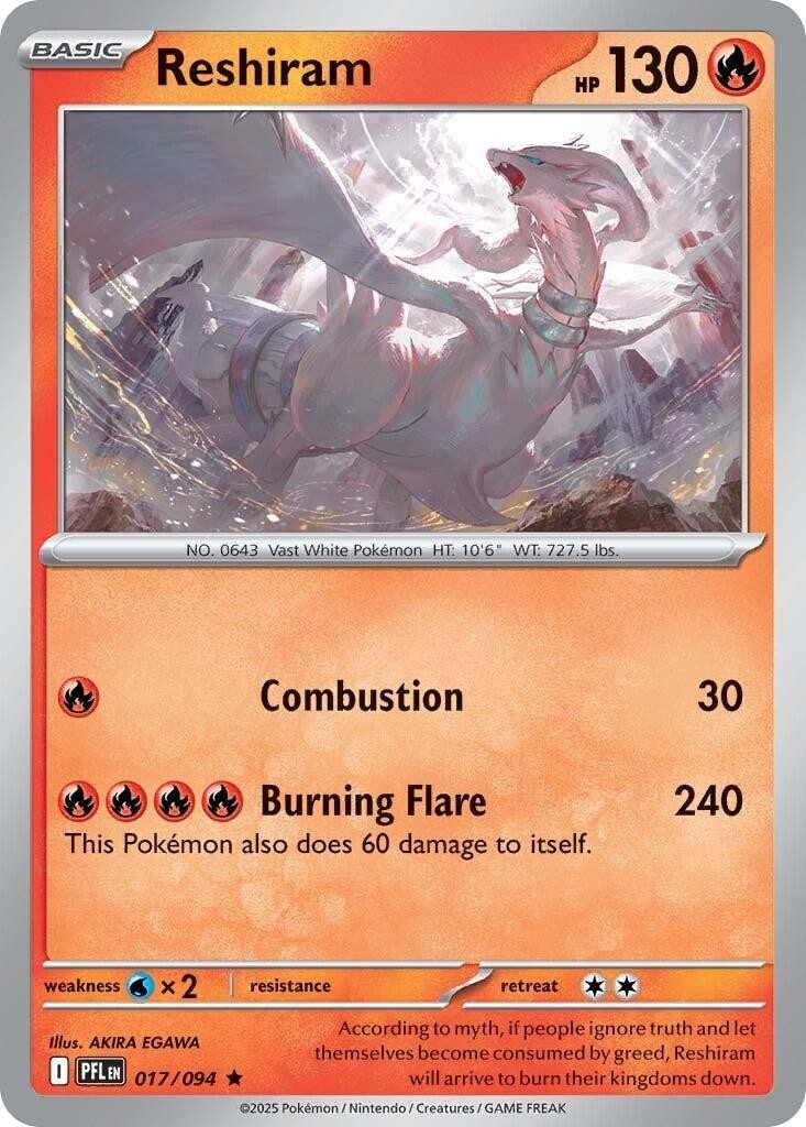 Reshiram ME02: Phantasmal Flames 017/094 Rare Holofoil Pokemon TCG NM