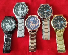 Set of 5 Brand NEW Men's Metal band Watches. 5 FREE SPARE BATTERIES lot Deal SSS