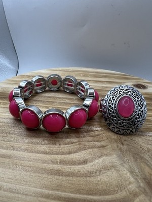 Paparazzi fashion: Pink Pop, Drop, and Roll Bracelet , Hello Sunshine Ring 0150