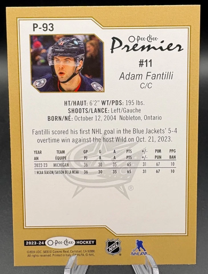 2023-24 O-Pee-Chee ADAM FANTILLI Rookie Premier #P-93 - Image 2 of 3