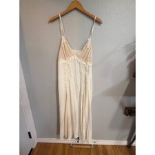 Slip Dress Women Med Ivory Lace Trim Mesh V-Neck Midi Sleeveless Bridal Boho