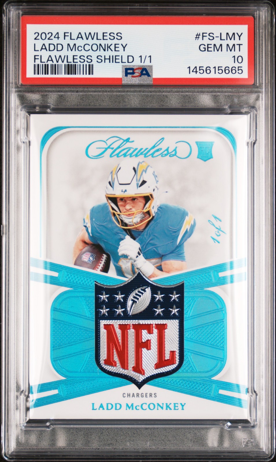2024 PANINI FLAWLESS FLAWLESS SHIELDS 1/1 #FS-LMY LADD MCCONKEY RC 1/1 PSA 10