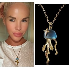 Jellyfish Pendant Charm Gold Necklace Beachy Jewelry Ocean Jewelry For Women