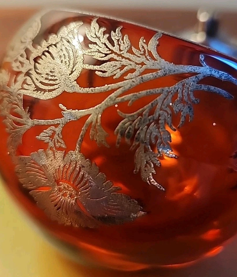 Cenicero Viking Orb Rubí Rojo Vidrio Plata de Ley con Encendedor a Juego Años 50’sRARO Foto 3 de 4