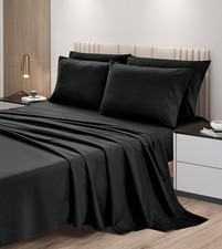 6-Piece Black Sheet Set King - Extra Soft Breathable Brushed Microfiber Bed S...