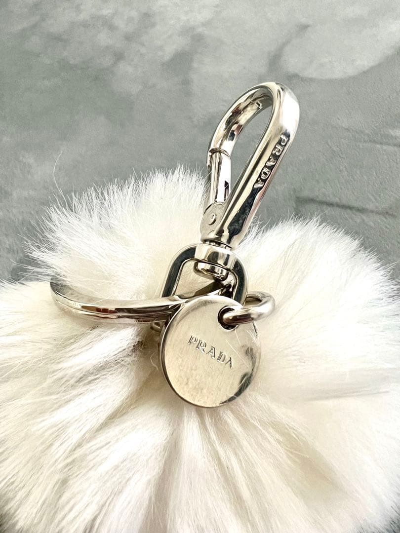 Prada Bear Keyring White Fur Bag Charm with Tag & Box thumbnail 3