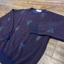 VTG John Ashford Sweater Mens L Knit Grandpa Fisherman Made In Italy Wool Blend