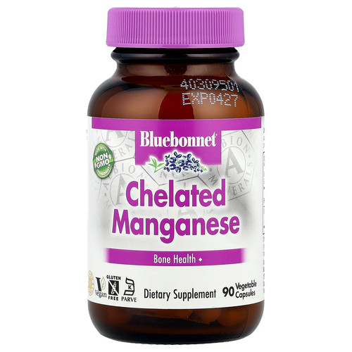 Bluebonnet Nutrition Chelated Manganese 90 Vcaps Egg-Free, Fish Free,