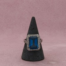 sterling silver emerald-cut blue topaz with white topaz halo ring size 9