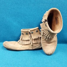 Minnetonka 697T Brown Suede Leather Double Fringe Moccasin Ankle Boots Women's 8