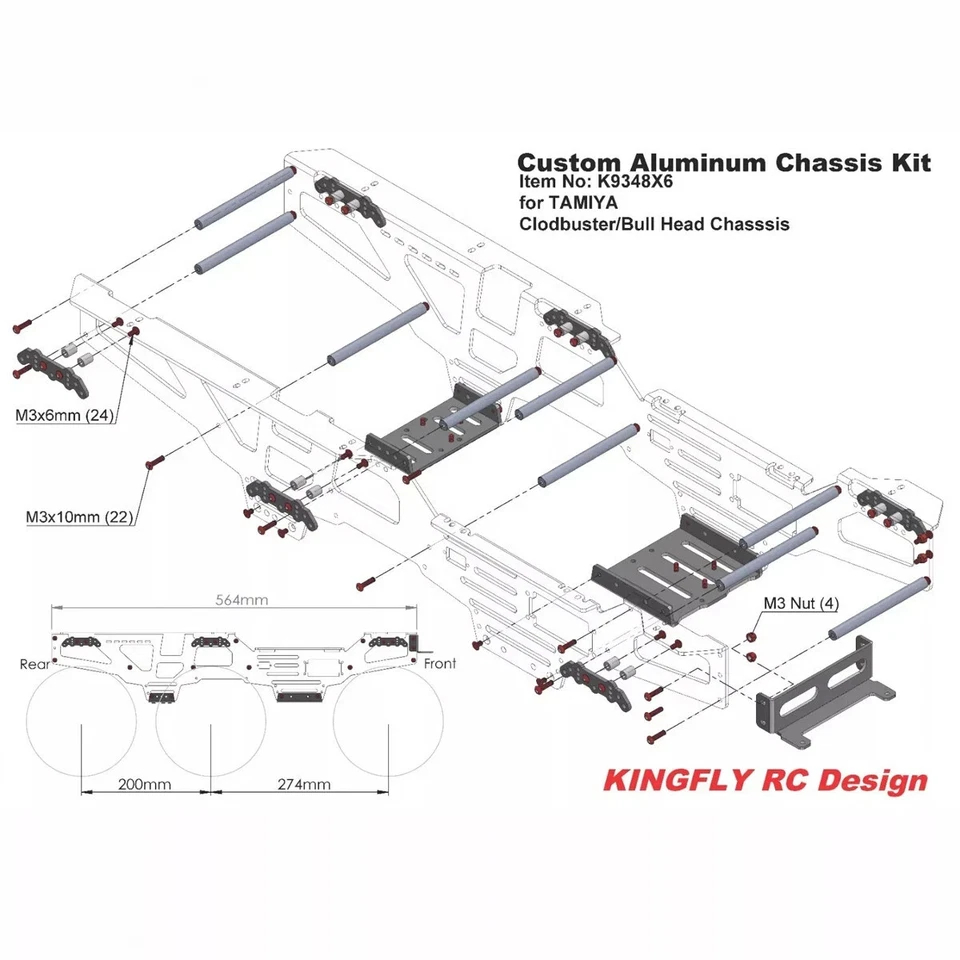 Aluminum Chassis Kit for Tamiya Clod Buster BullHead 6X6X6 Upgrades Parts - Image 2 of 4
