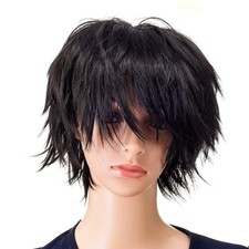 Unisex Fashion Spiky Layered Short Anime Cosplay Wig for Men and Women 1B-Of...