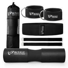 7 Pcs Barbell Squat Pad Set, with Resistance Band, 2 Safety Straps, 2 Gym Ank...