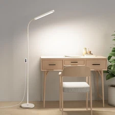 White LED Reading Floor Lamp, Bright 12W Dimmable Standing Light, Adjustable ...