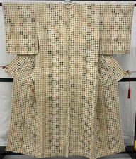 Japanese Vintage Kimono Silk Beige Komon Traditional Authentic Length 61 in
