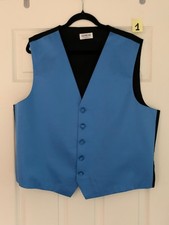 Sereya Luxury Satin Tuxedo Vest Teal Blue Size L Made in USA